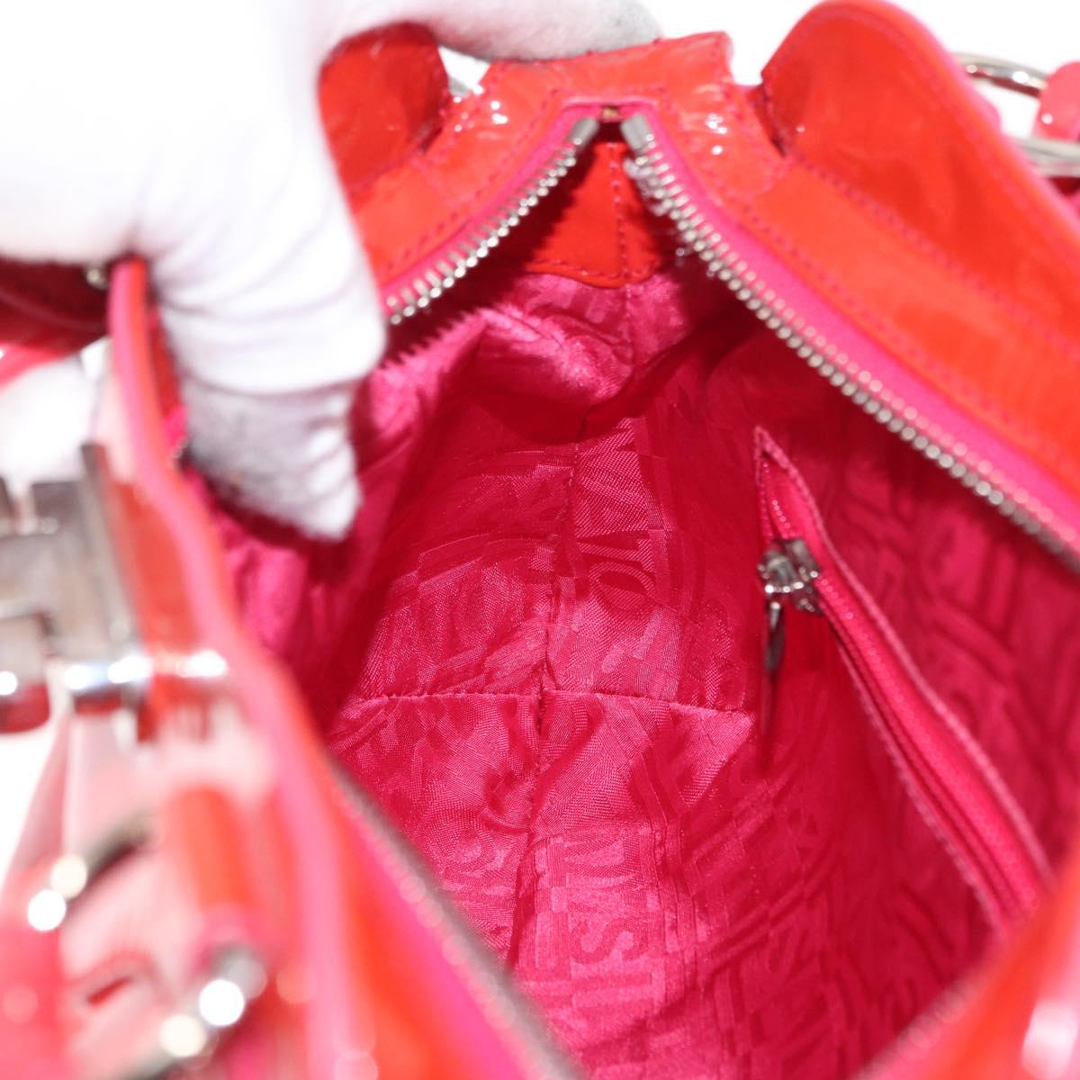 Salvatore Ferragamo Gancini Hand Bag Enamel Red Silver Auth 161440