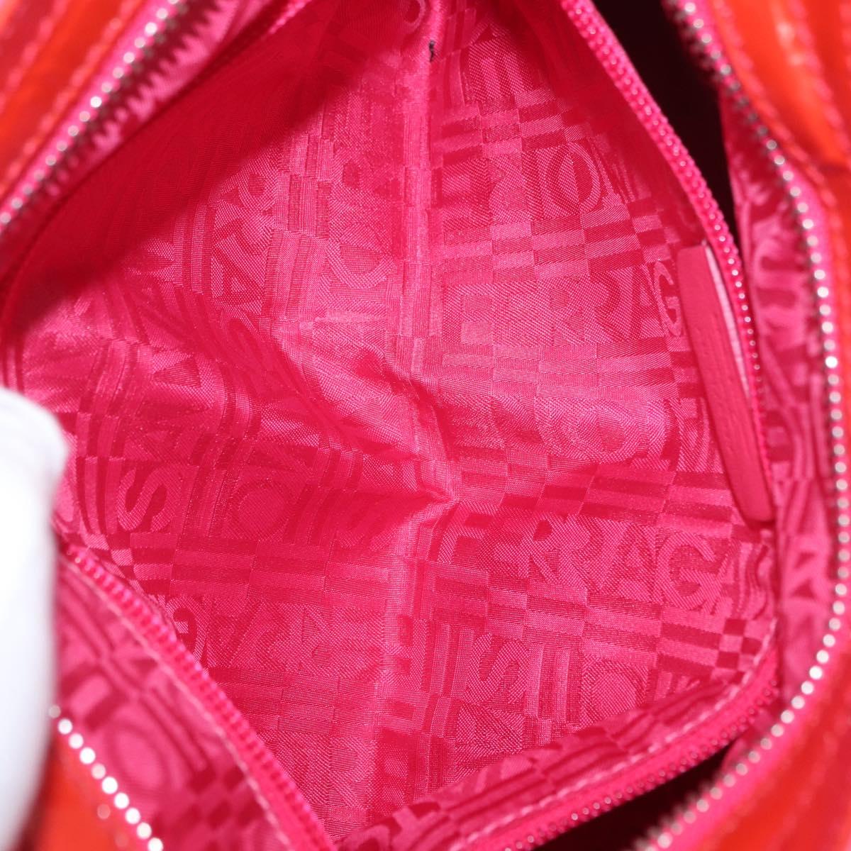 Salvatore Ferragamo Gancini Hand Bag Enamel Red Silver Auth 161440