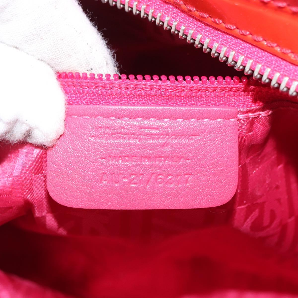 Salvatore Ferragamo Gancini Hand Bag Enamel Red Silver Auth 161440