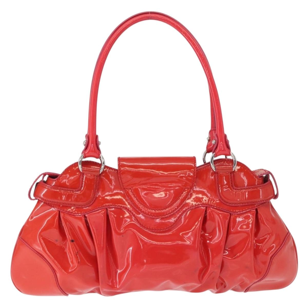 Salvatore Ferragamo Gancini Hand Bag Enamel Red Silver Auth 161440