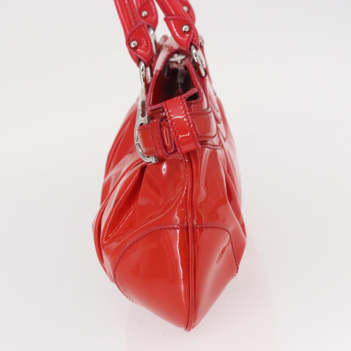 Salvatore Ferragamo Gancini Hand Bag Enamel Red Silver Auth 161440