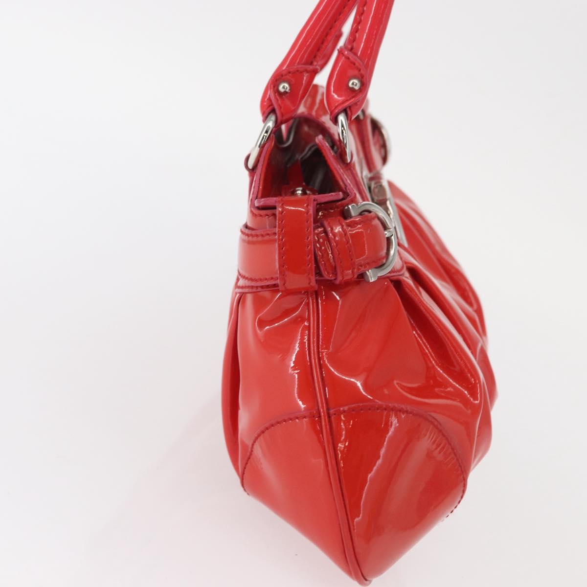 Salvatore Ferragamo Gancini Hand Bag Enamel Red Silver Auth 161440