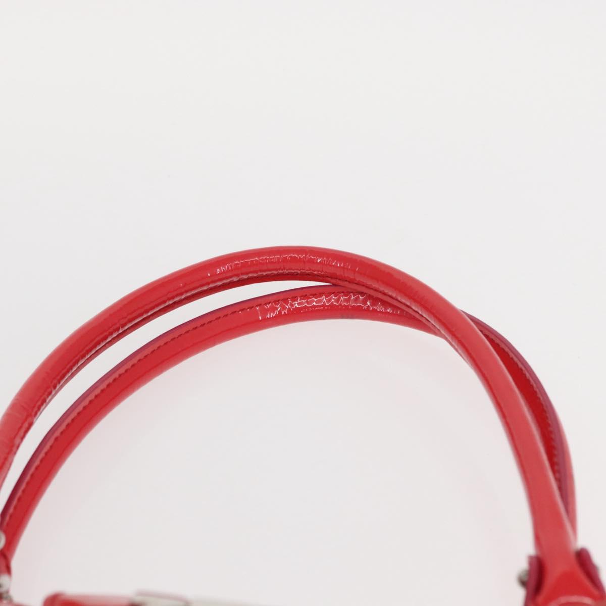 Salvatore Ferragamo Gancini Hand Bag Enamel Red Silver Auth 161440