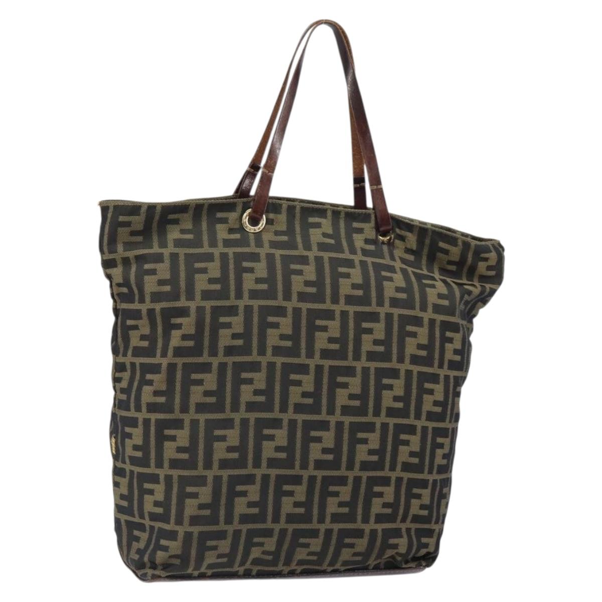 FENDI Zucca Canvas Hand Bag Brown Black Auth 161442