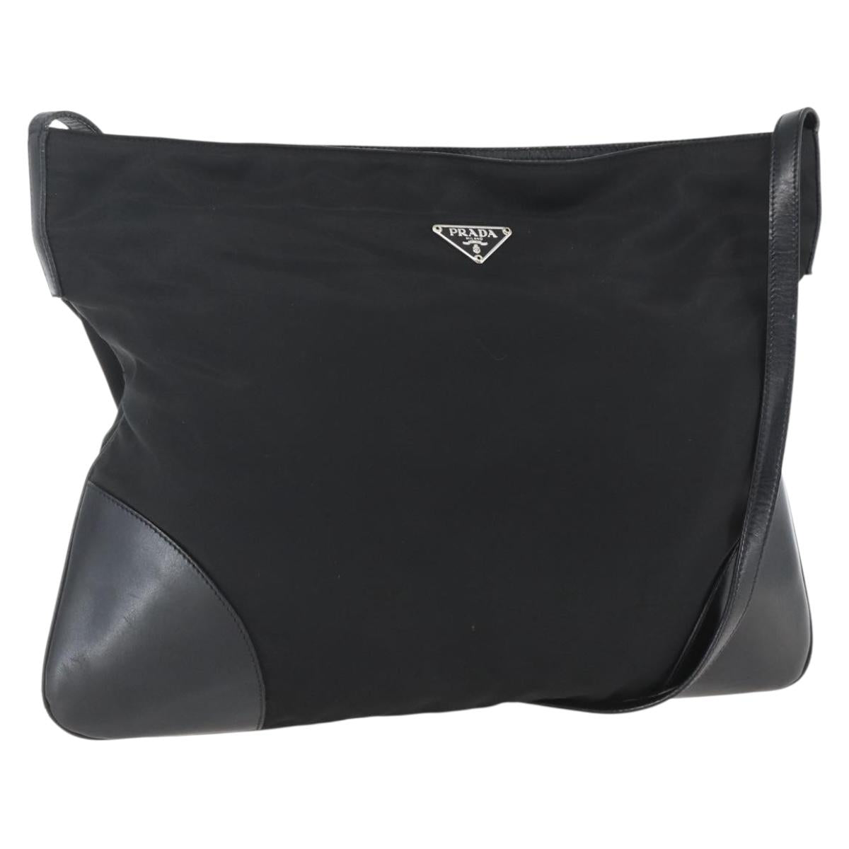 PRADA Shoulder Bag Nylon Black Silver Auth 161445