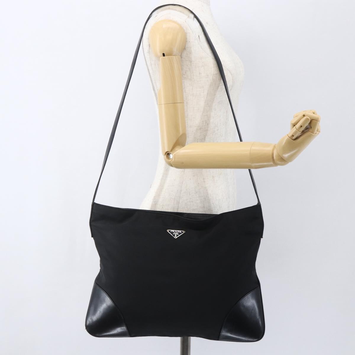 PRADA Shoulder Bag Nylon Black Silver Auth 161445