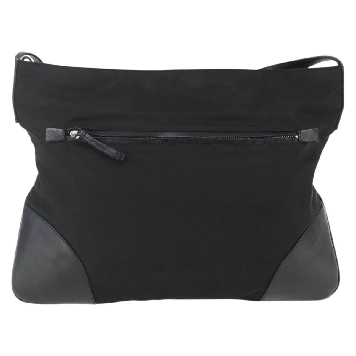 PRADA Shoulder Bag Nylon Black Silver Auth 161445