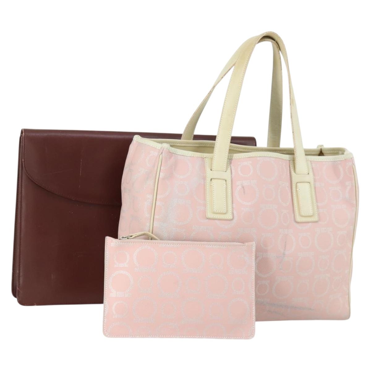 Salvatore Ferragamo Cartier Tote Bag PVC 2 Set Pink Bordeaux Auth 161462