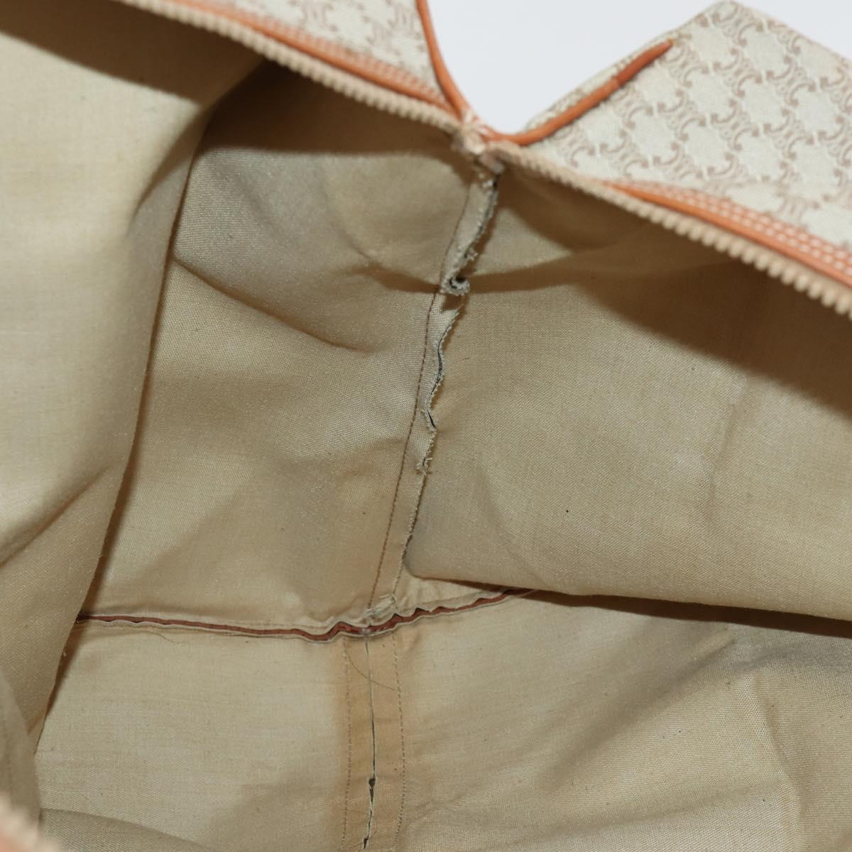 CELINE Macadam Canvas Boston Bag PVC Beige Gold Auth 161463