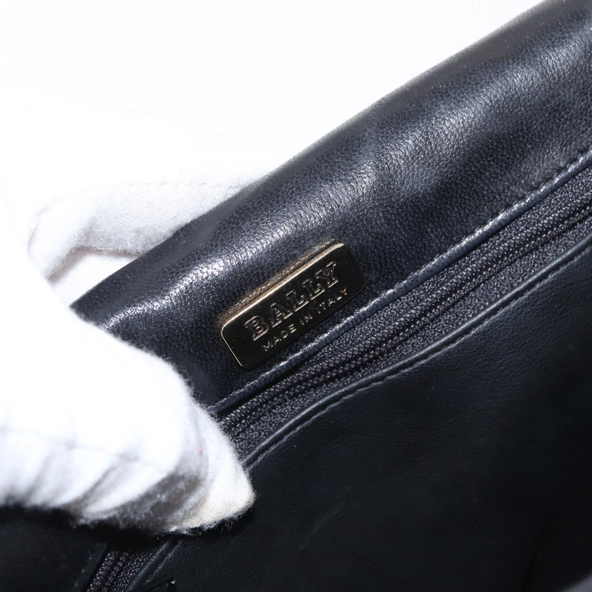 BALLY Chain Shoulder Bag Leather Black Gold Auth 161473