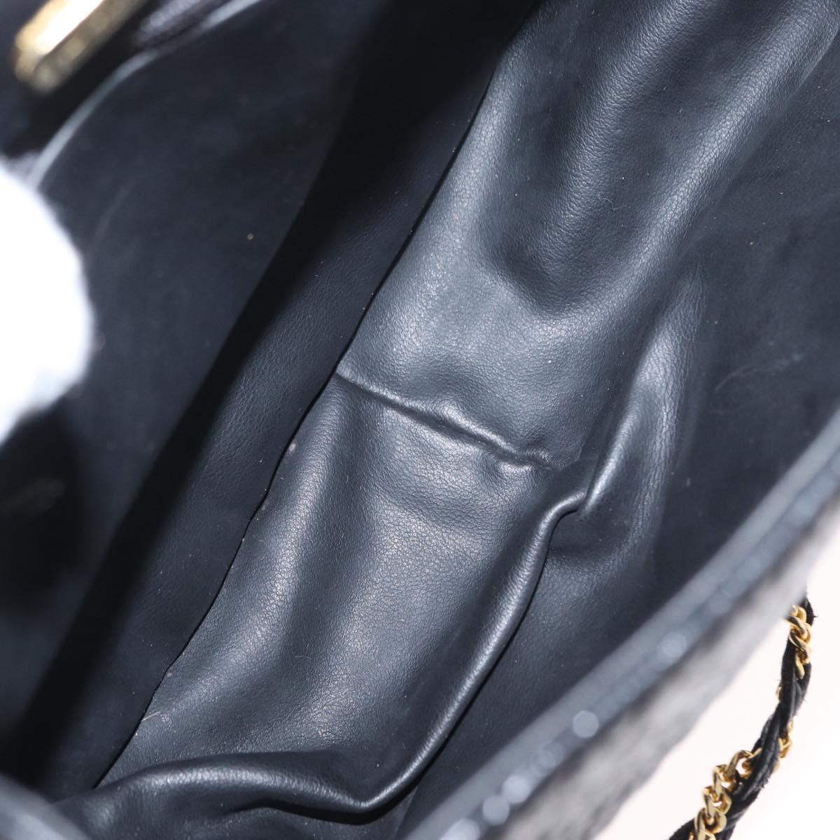 BALLY Chain Shoulder Bag Leather Black Gold Auth 161473
