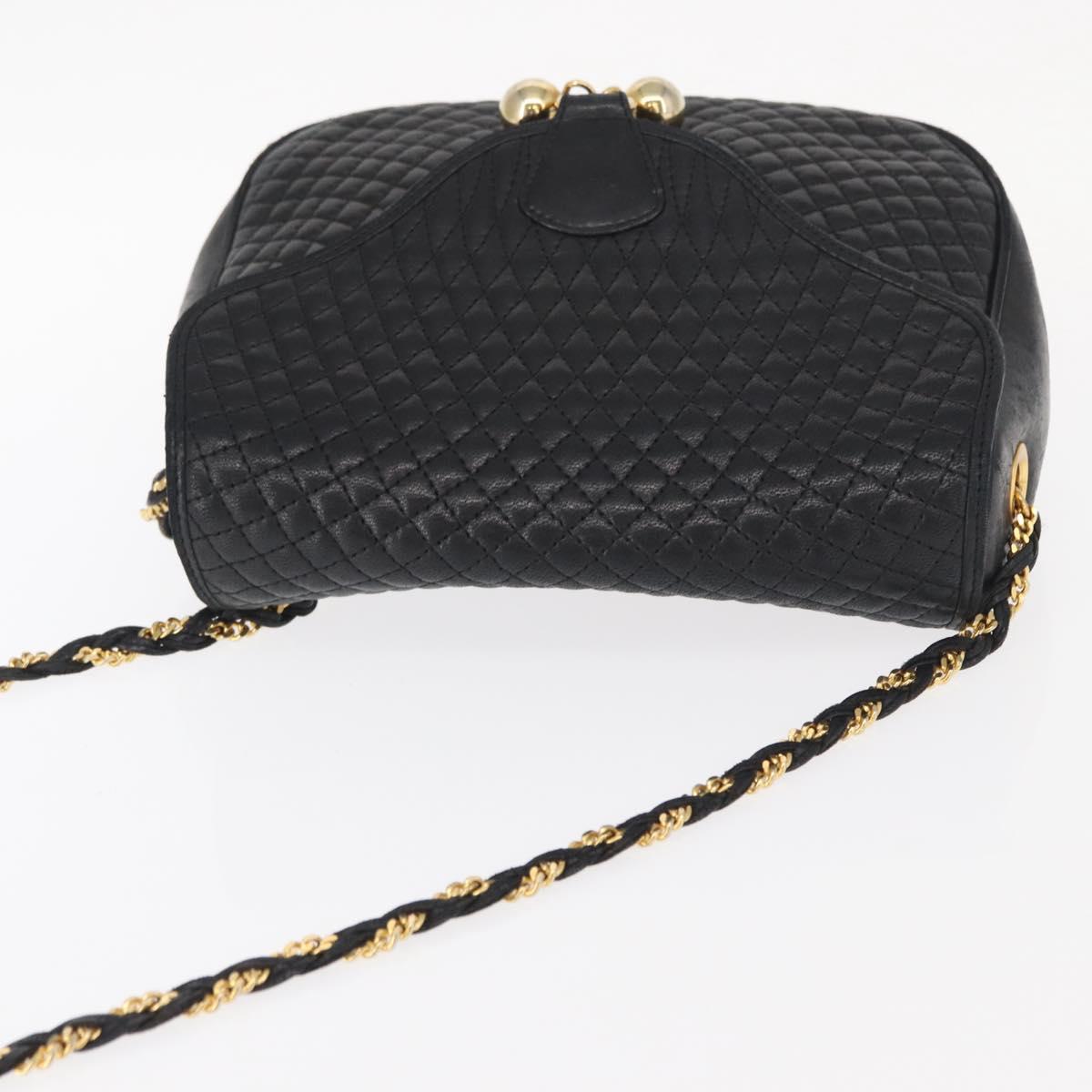 BALLY Chain Shoulder Bag Leather Black Gold Auth 161473