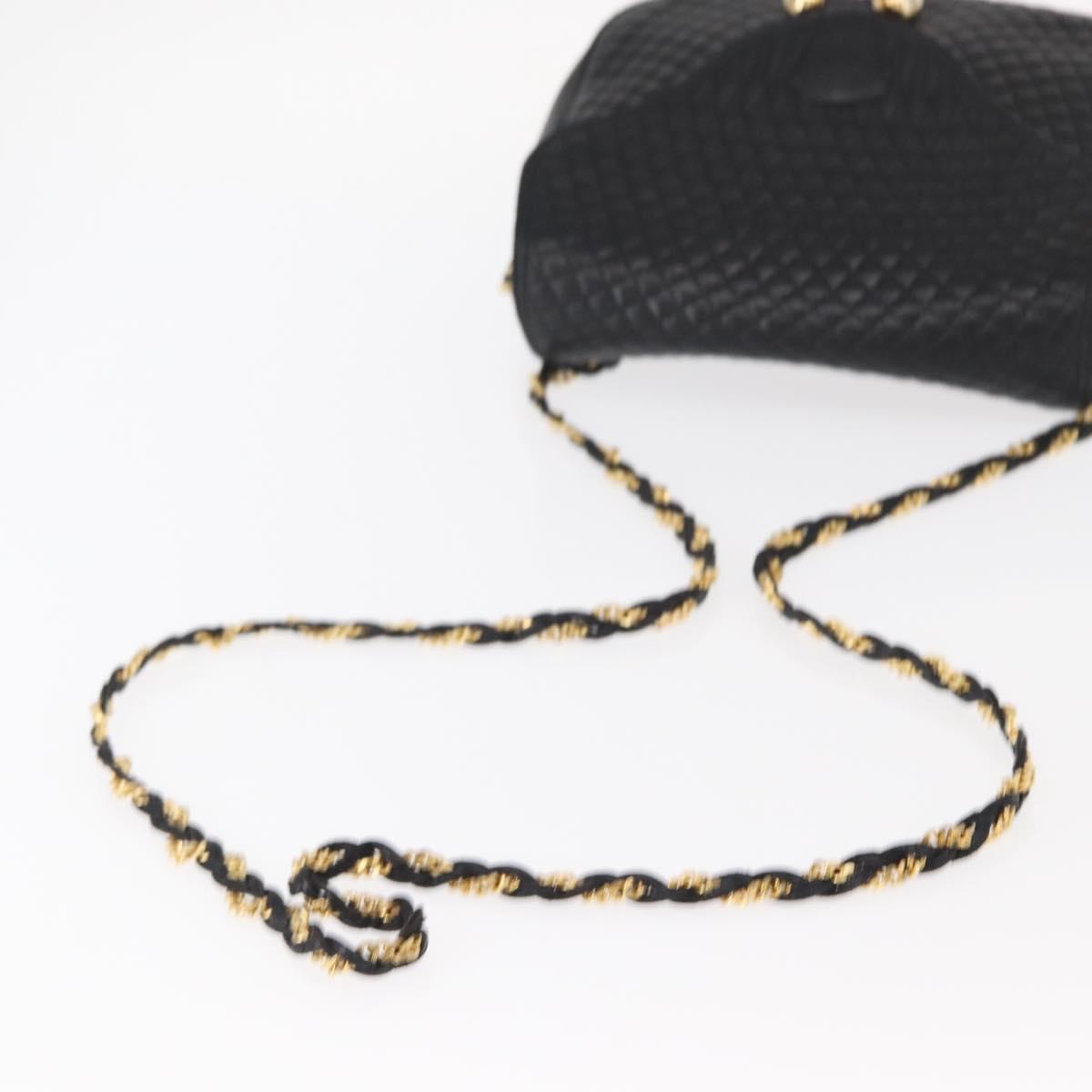 BALLY Chain Shoulder Bag Leather Black Gold Auth 161473