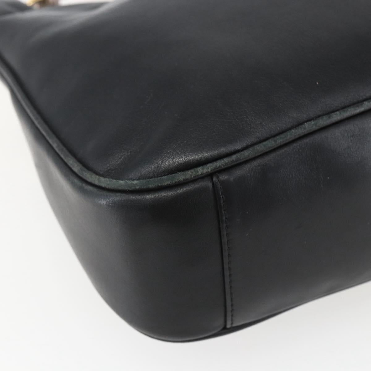 GUCCI Bamboo Hand Bag Leather 2way Black Gold 001 1705 1638 Auth 161481