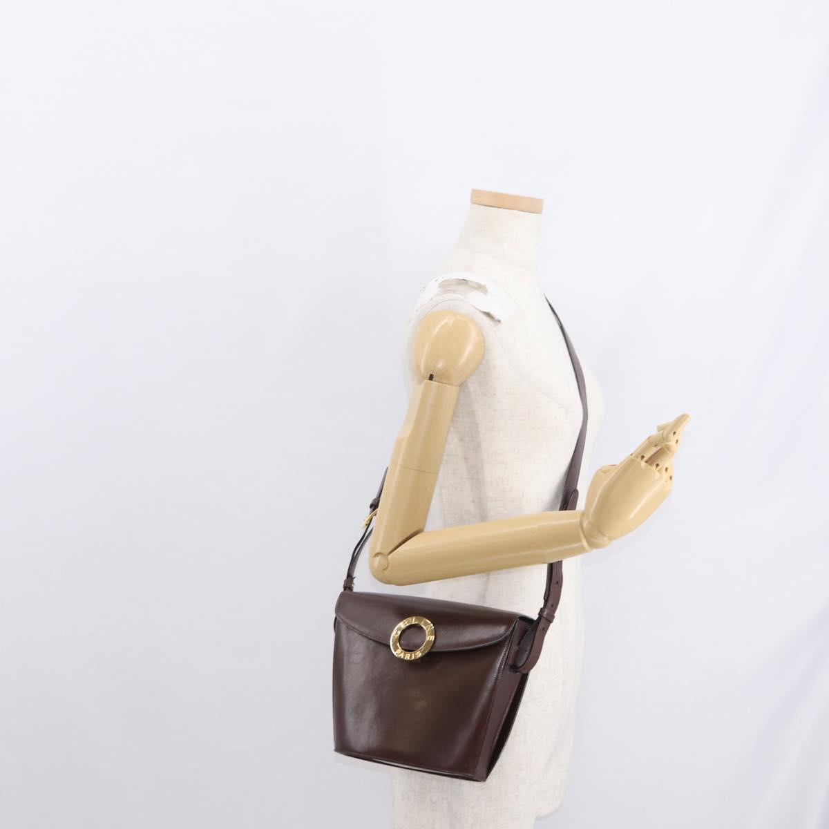 CELINE Circle Shoulder Bag Leather Brown Gold Auth 161484