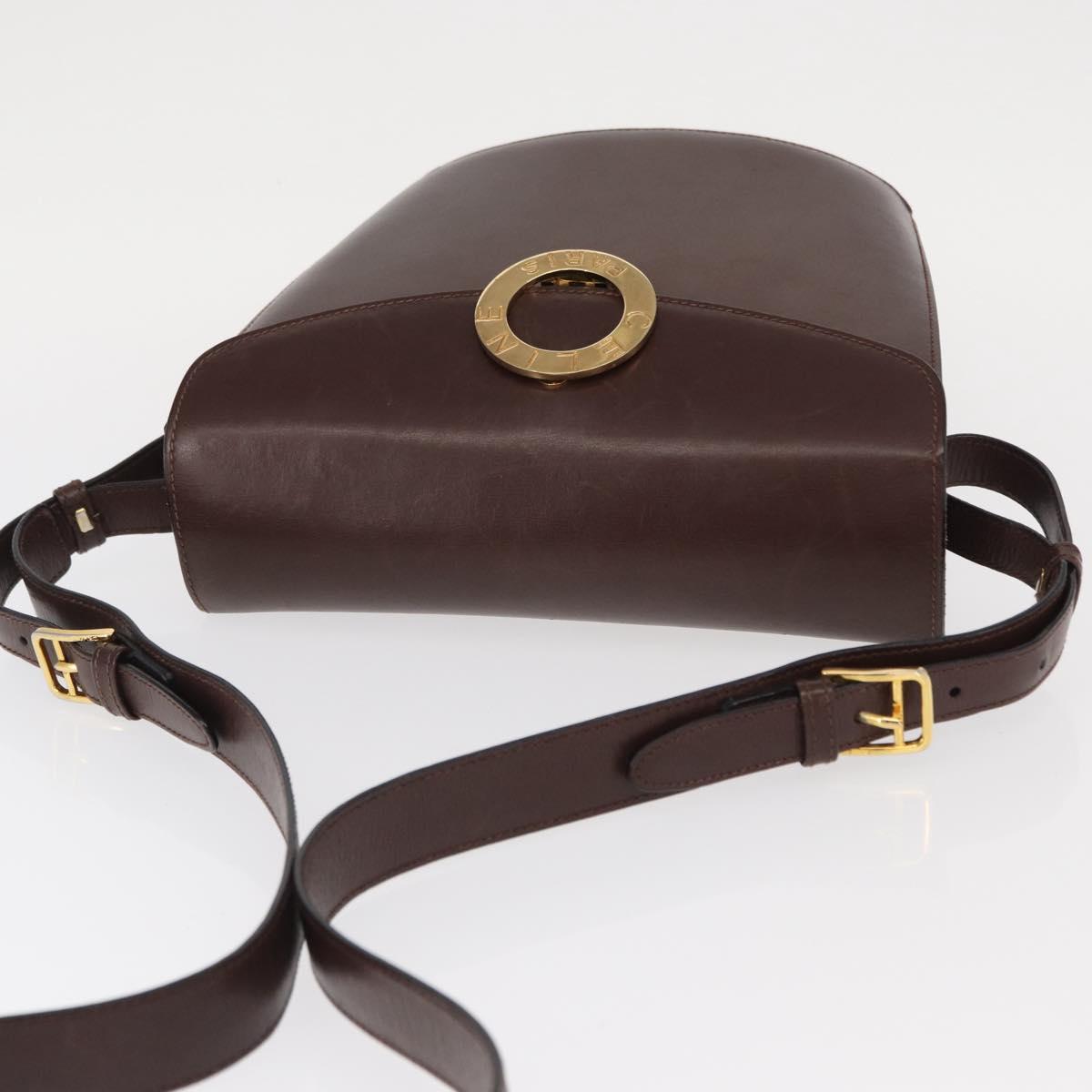 CELINE Circle Shoulder Bag Leather Brown Gold Auth 161484