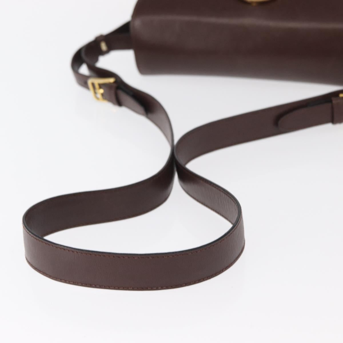 CELINE Circle Shoulder Bag Leather Brown Gold Auth 161484