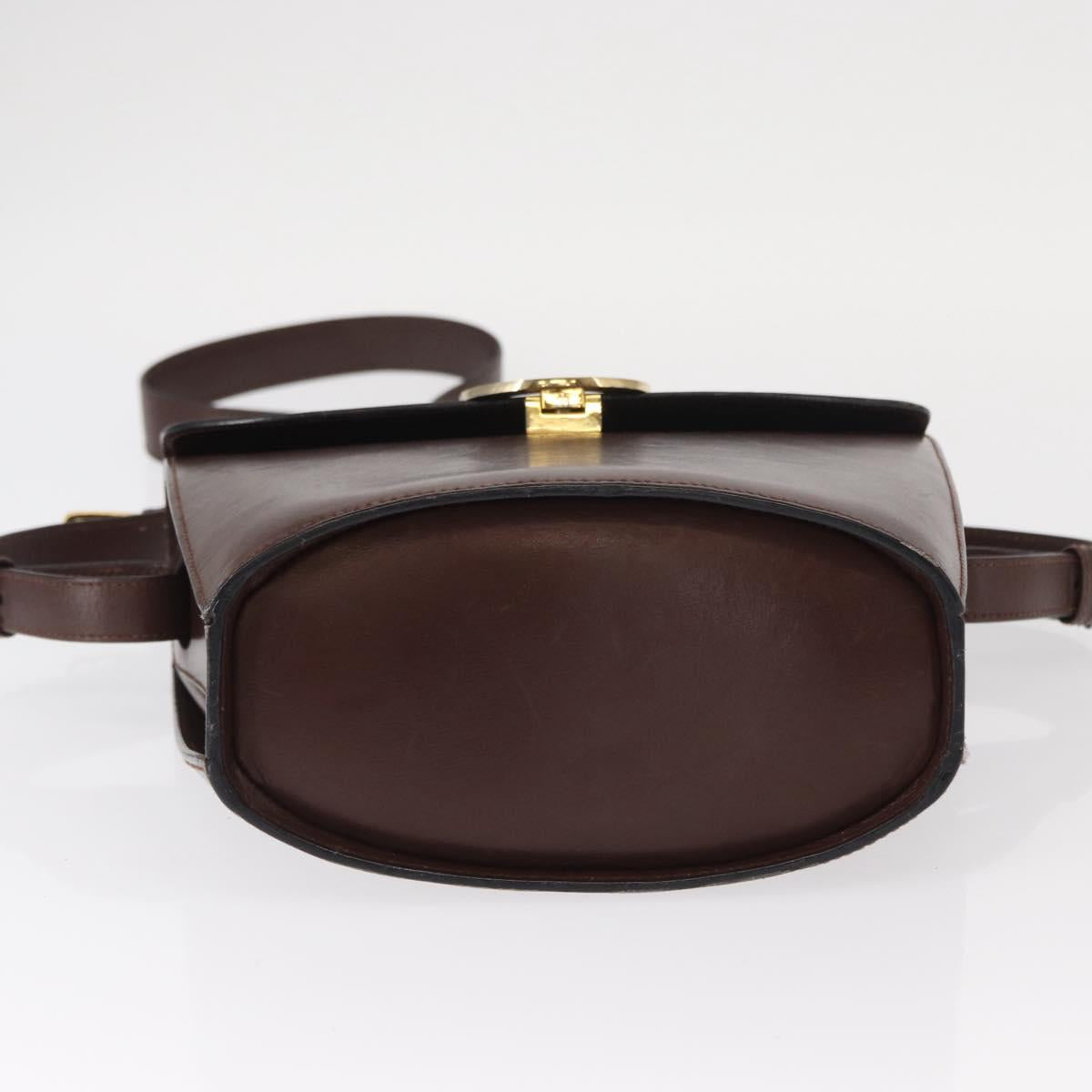 CELINE Circle Shoulder Bag Leather Brown Gold Auth 161484