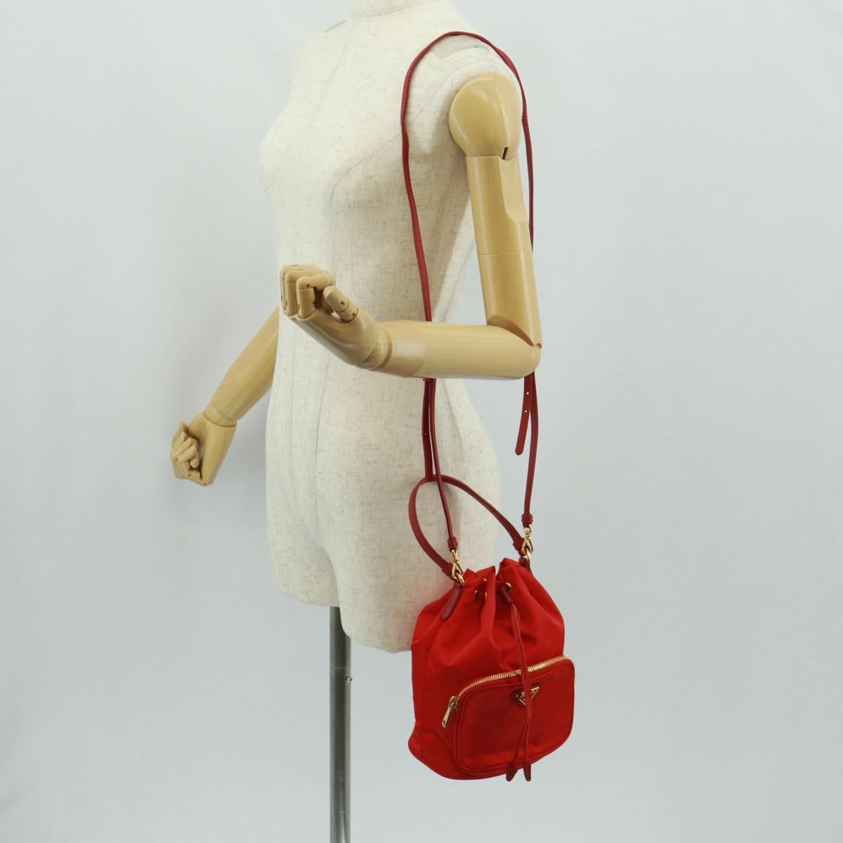 PRADA Shoulder Bag Nylon 2way Red Gold Auth 161489V