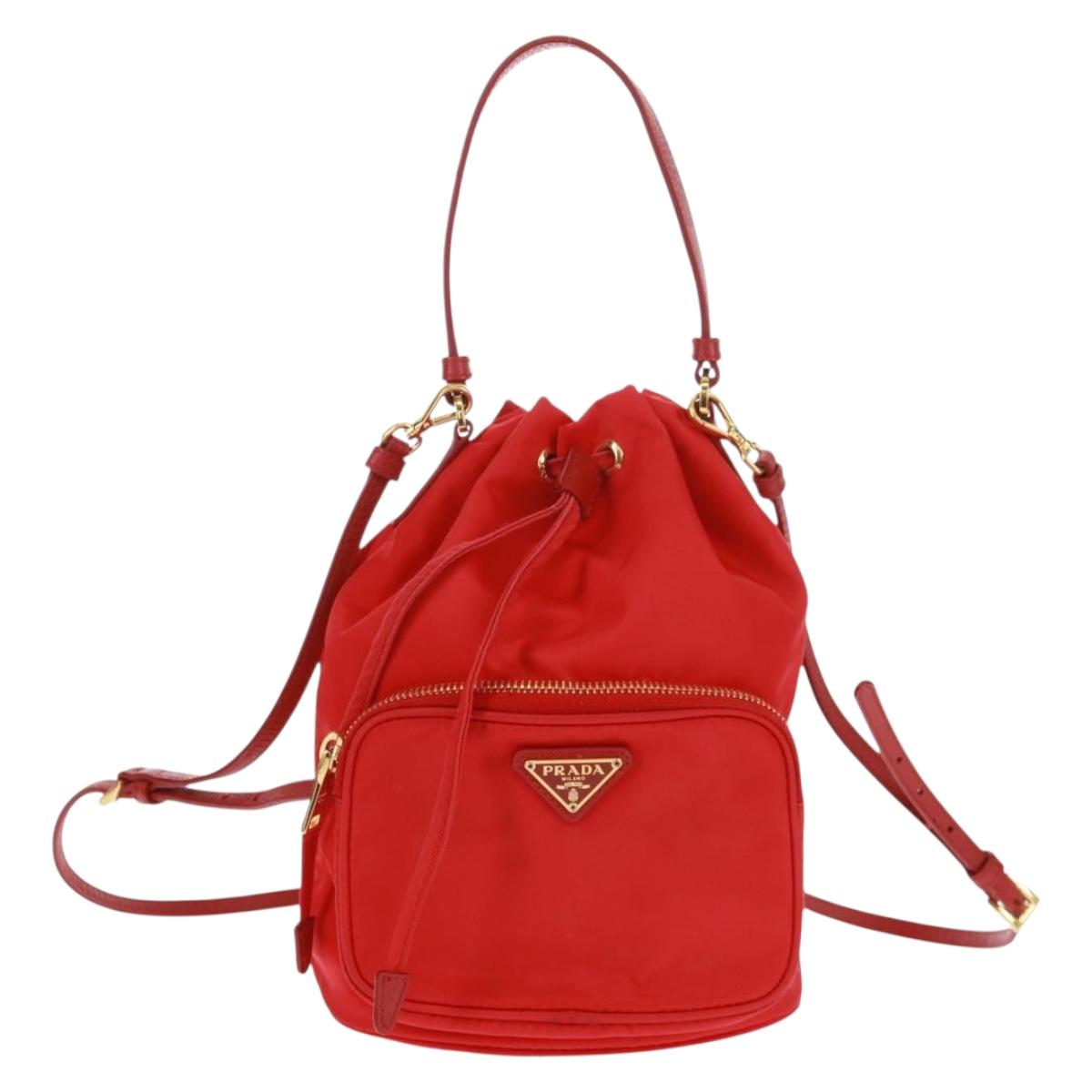 PRADA Shoulder Bag Nylon 2way Red Gold Auth 161489V