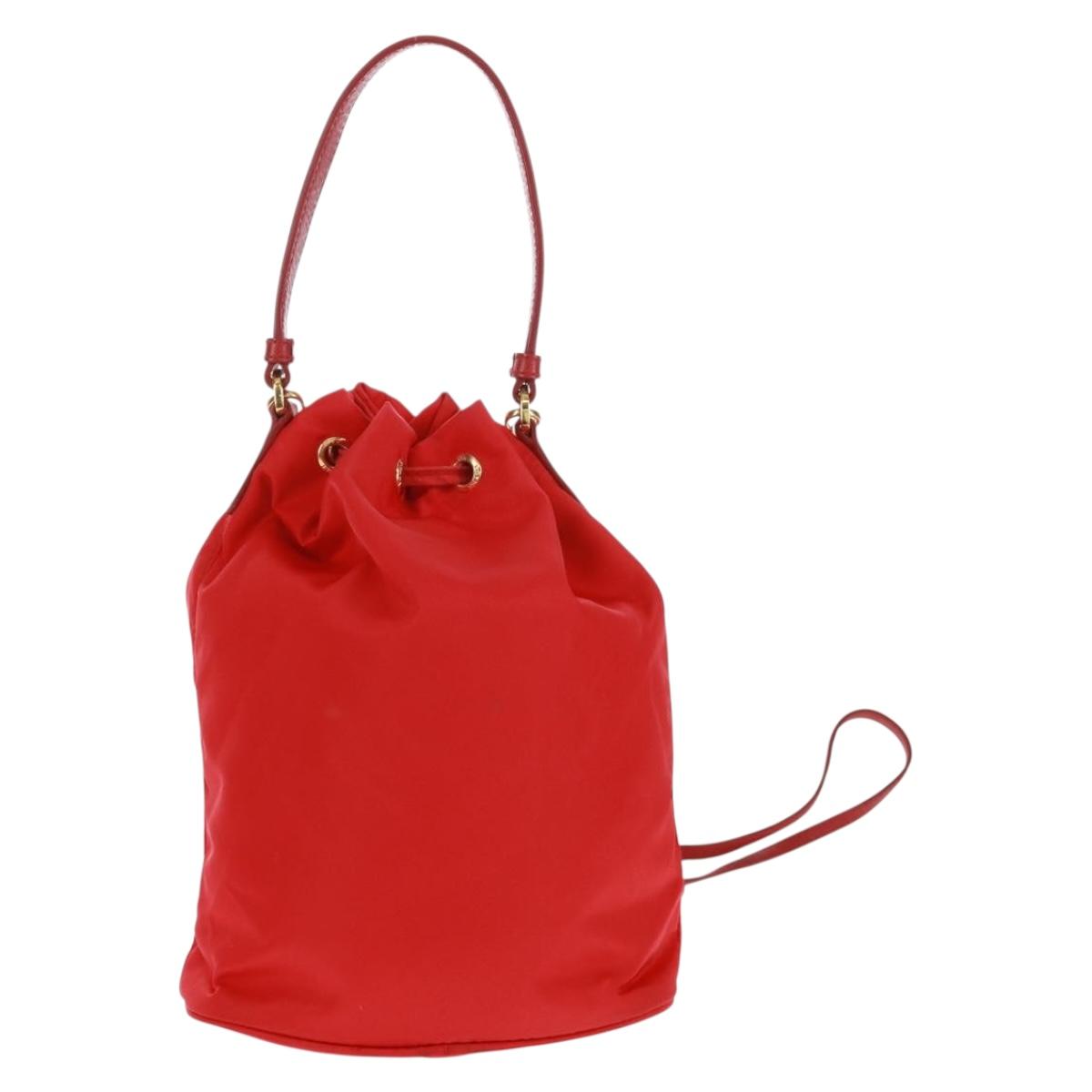 PRADA Shoulder Bag Nylon 2way Red Gold Auth 161489V