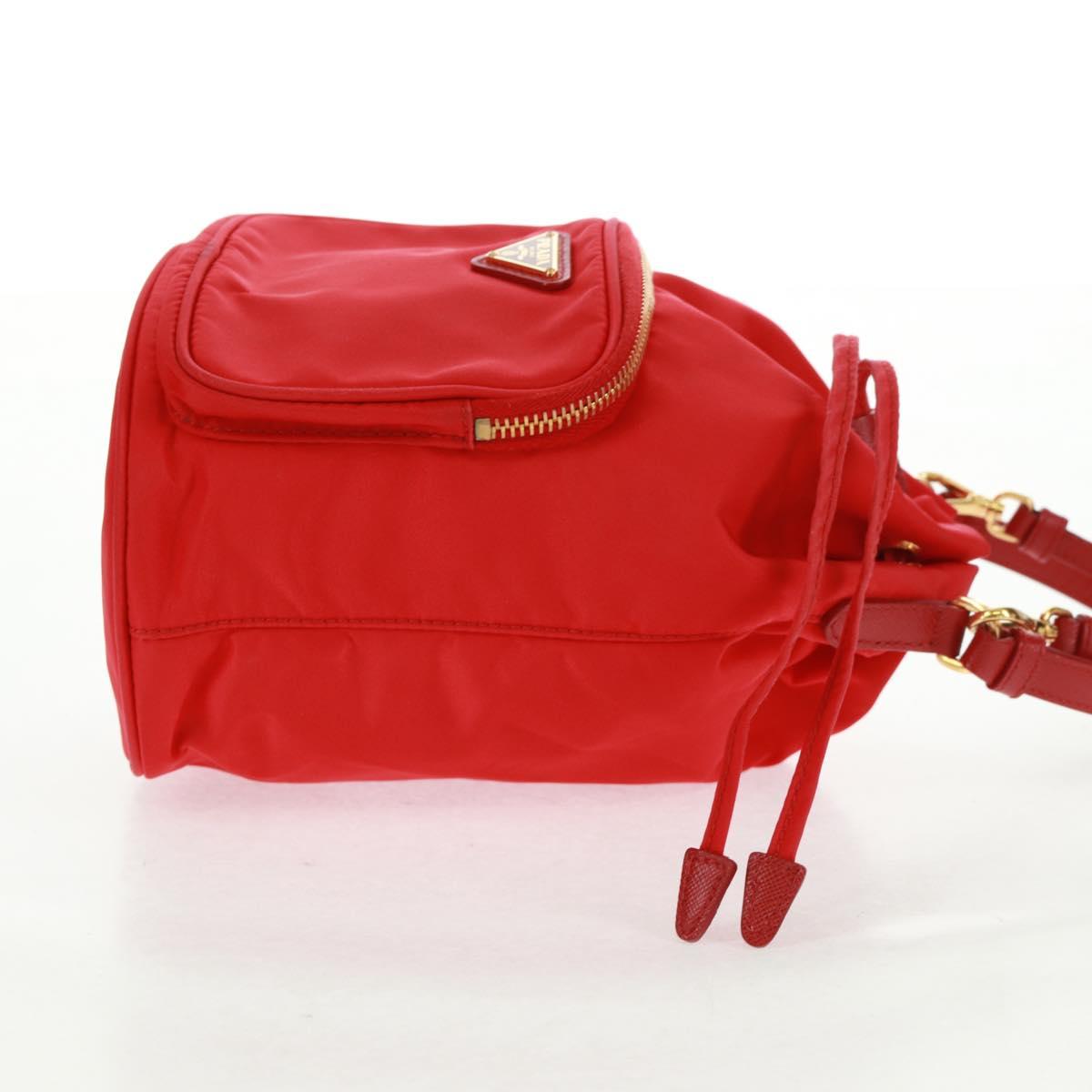 PRADA Shoulder Bag Nylon 2way Red Gold Auth 161489V