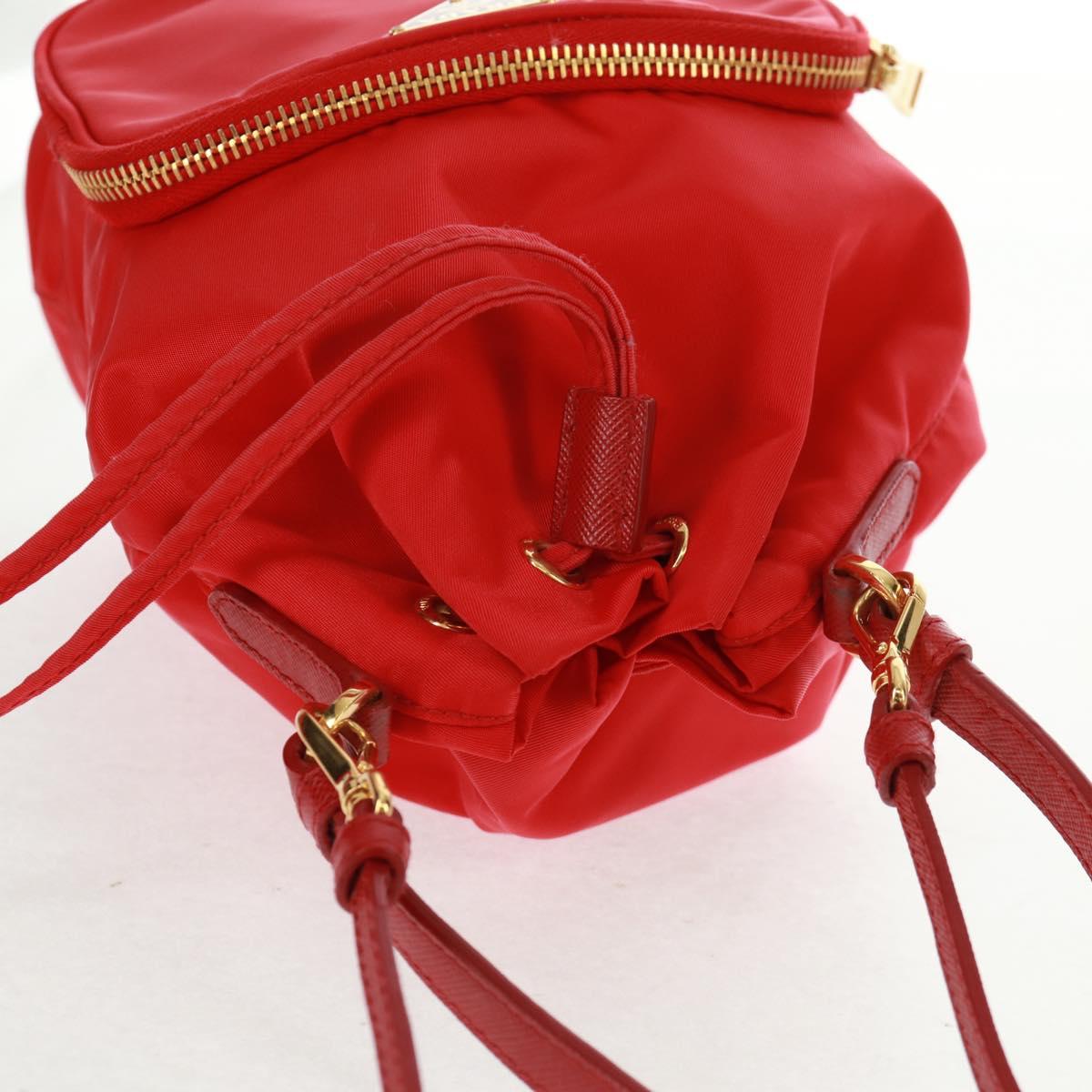 PRADA Shoulder Bag Nylon 2way Red Gold Auth 161489V