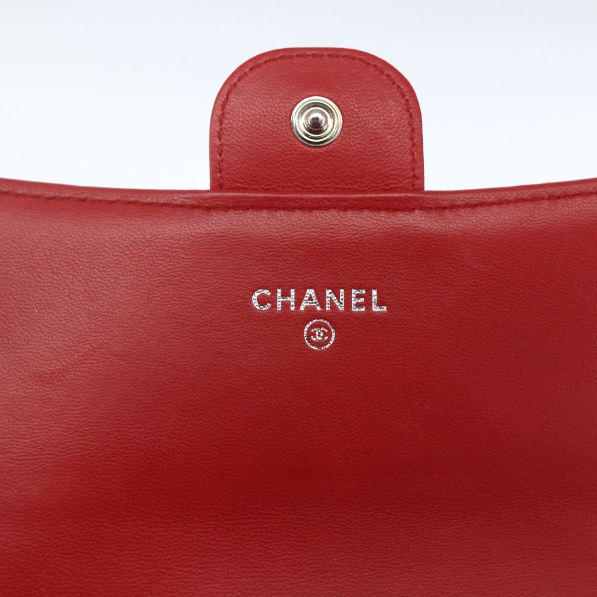 CHANEL Matelasse Chain Wallet Bag Lamb Skin Red Navy Light CC Auth 161494SAM
