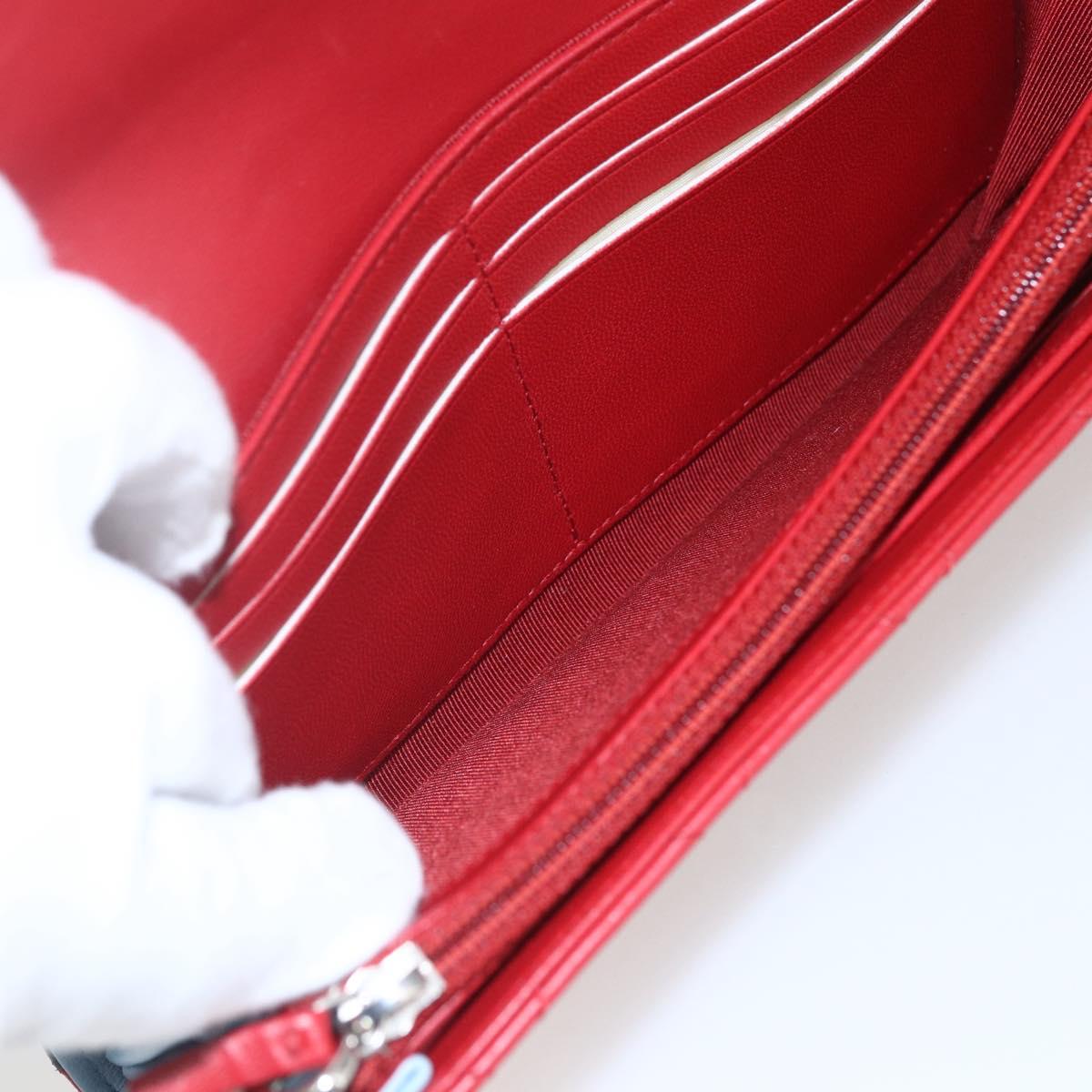 CHANEL Matelasse Chain Wallet Bag Lamb Skin Red Navy Light CC Auth 161494SAM