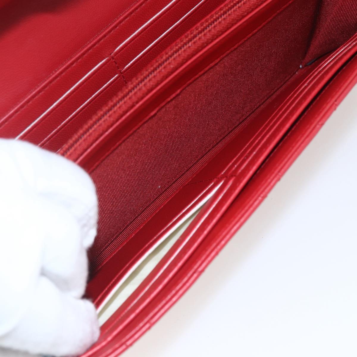 CHANEL Matelasse Chain Wallet Bag Lamb Skin Red Navy Light CC Auth 161494SAM