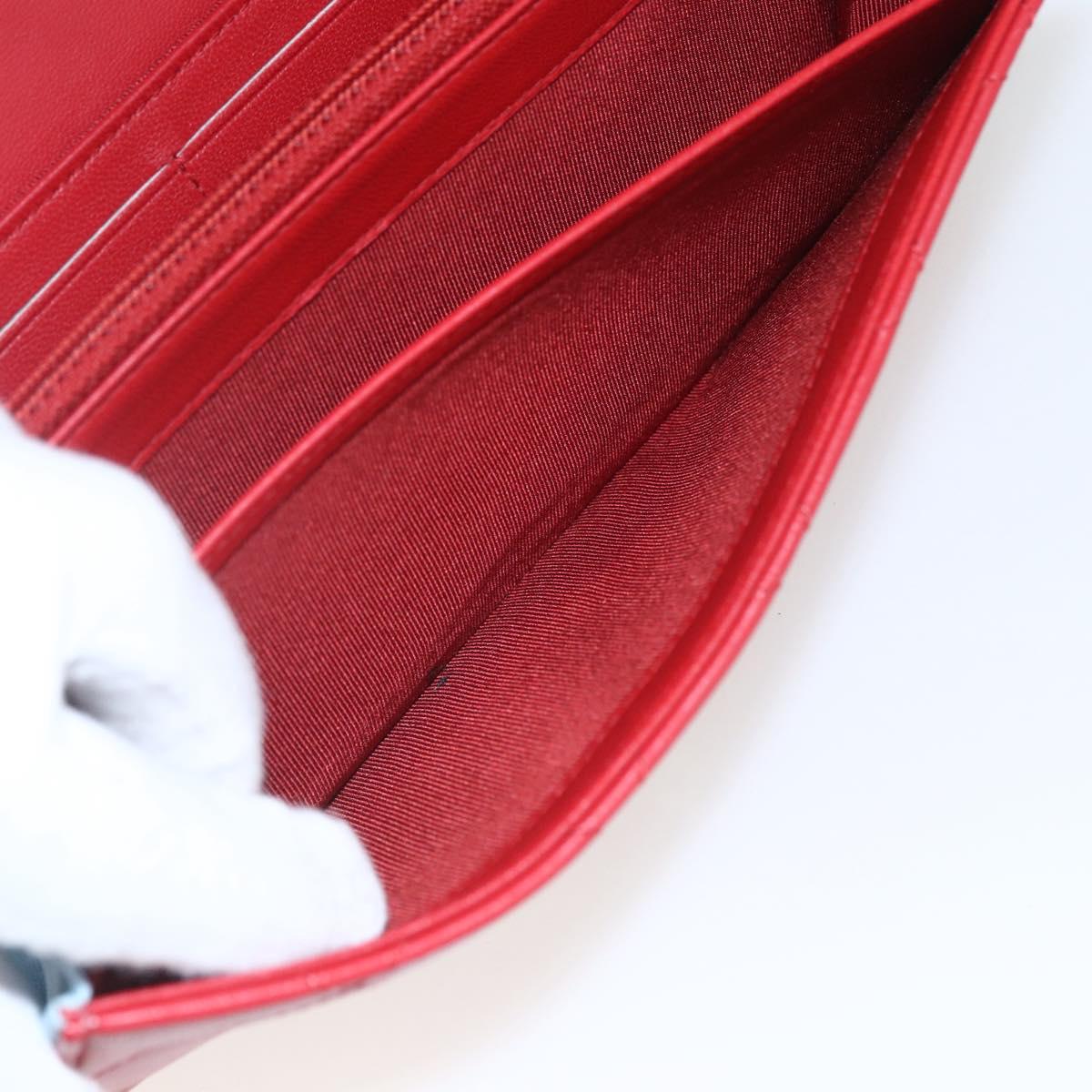 CHANEL Matelasse Chain Wallet Bag Lamb Skin Red Navy Light CC Auth 161494SAM