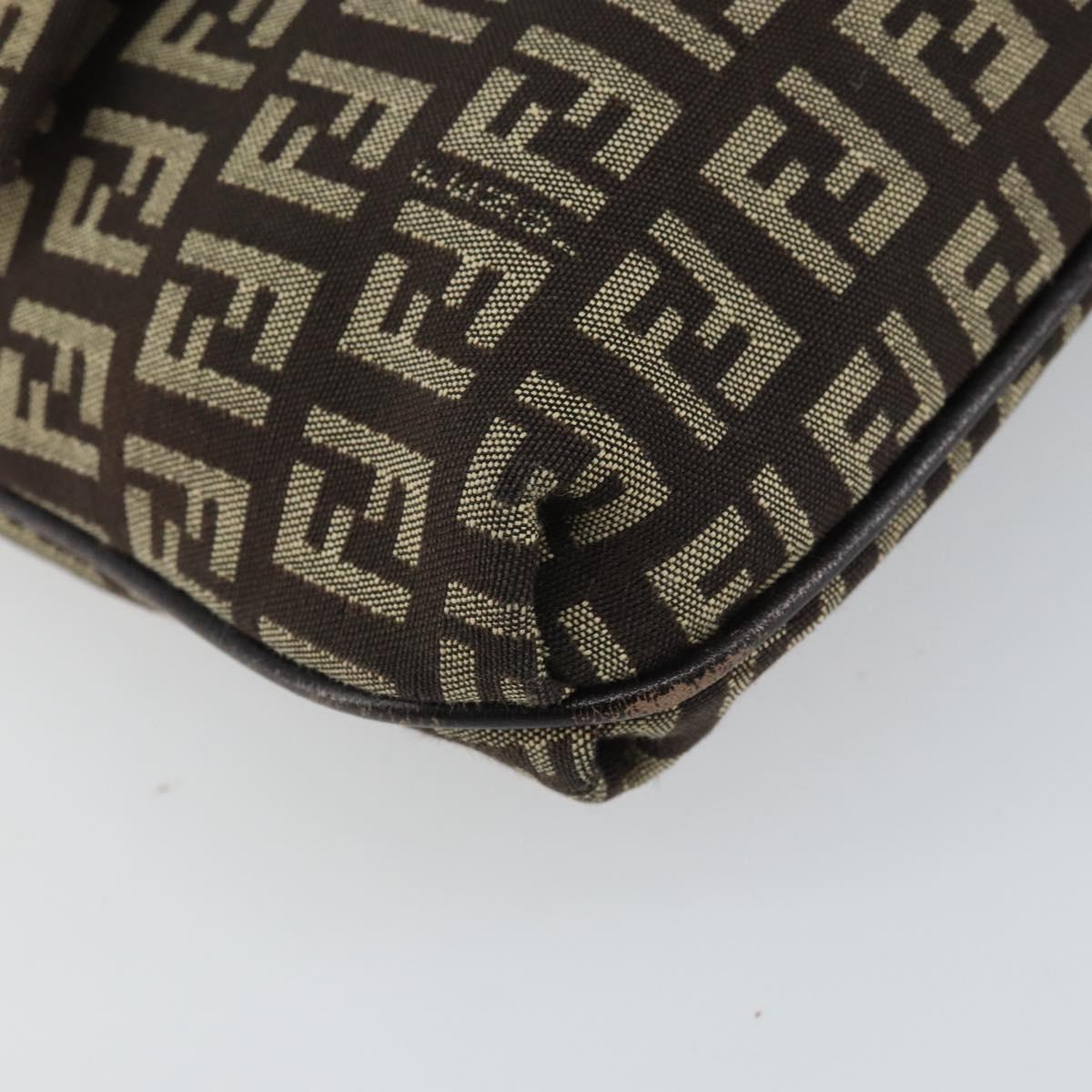 FENDI Zucchino Canvas Mamma Baguette Shoulder Bag Brown Silver Auth 161497