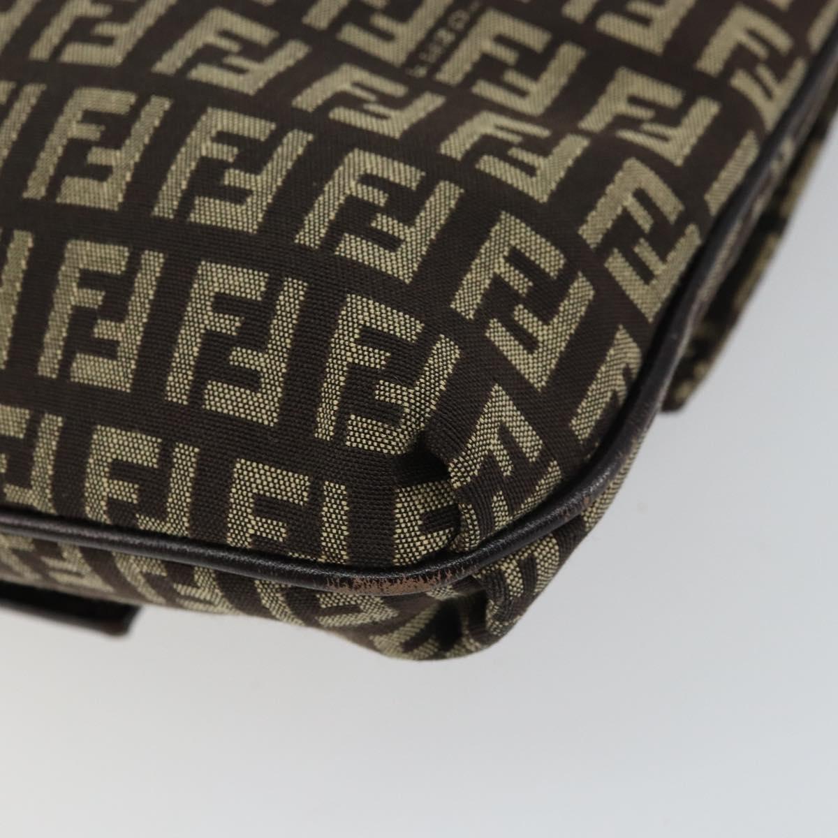 FENDI Zucchino Canvas Mamma Baguette Shoulder Bag Brown Silver Auth 161497