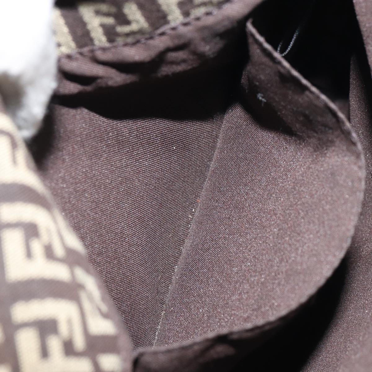 FENDI Zucchino Canvas Mamma Baguette Shoulder Bag Brown Silver Auth 161497