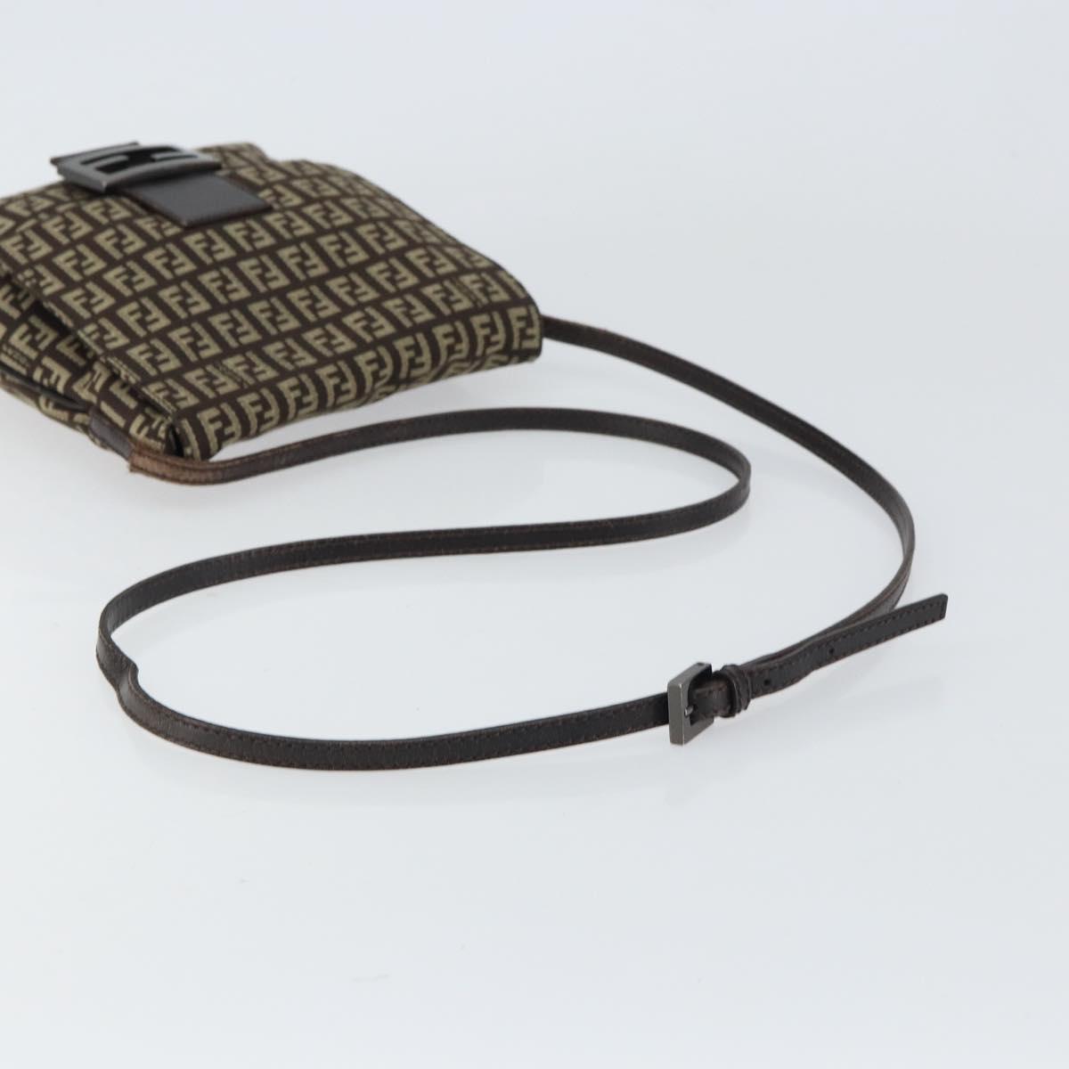 FENDI Zucchino Canvas Mamma Baguette Shoulder Bag Brown Silver Auth 161497