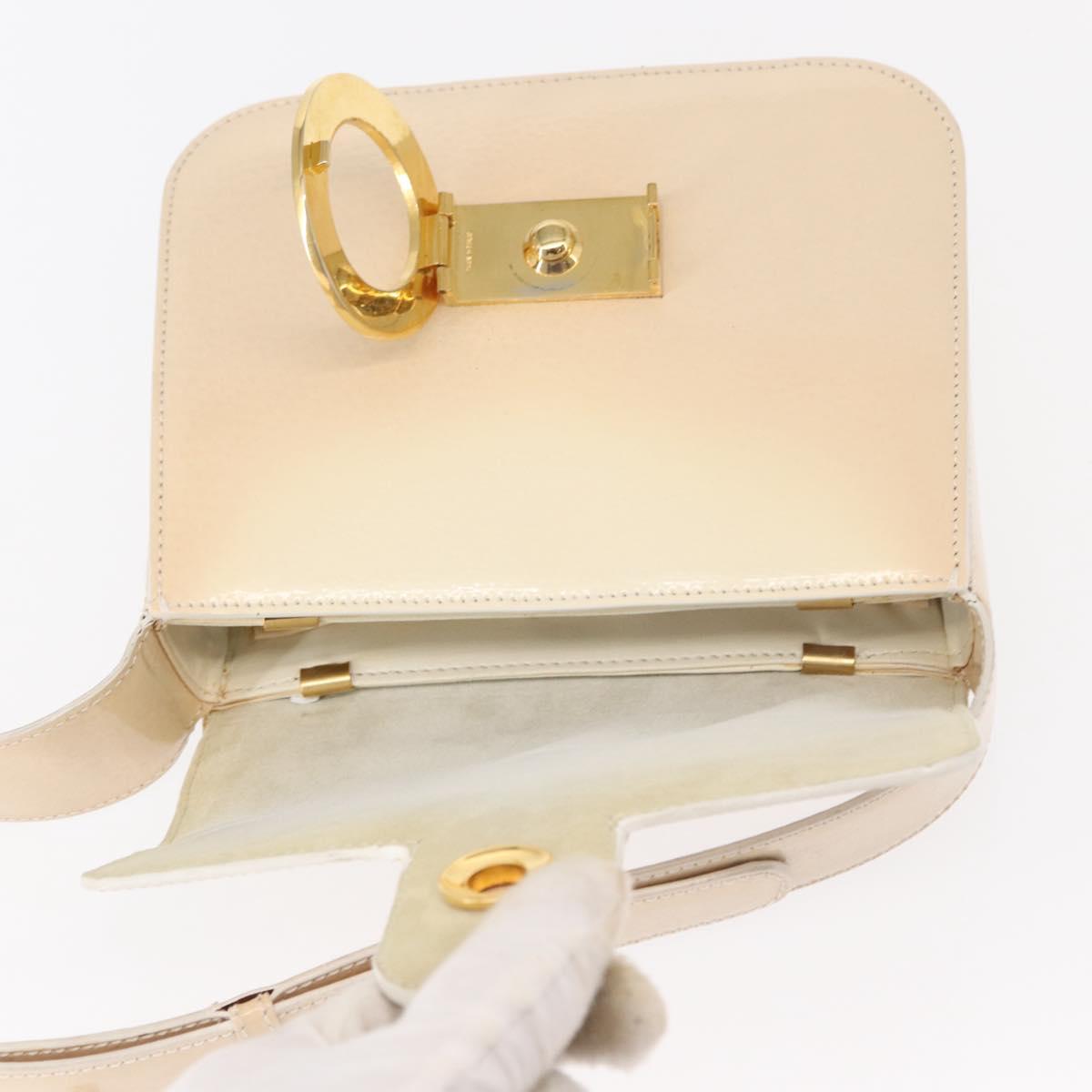 CELINE Circle Shoulder Bag Enamel Ivory Gold Auth 161499