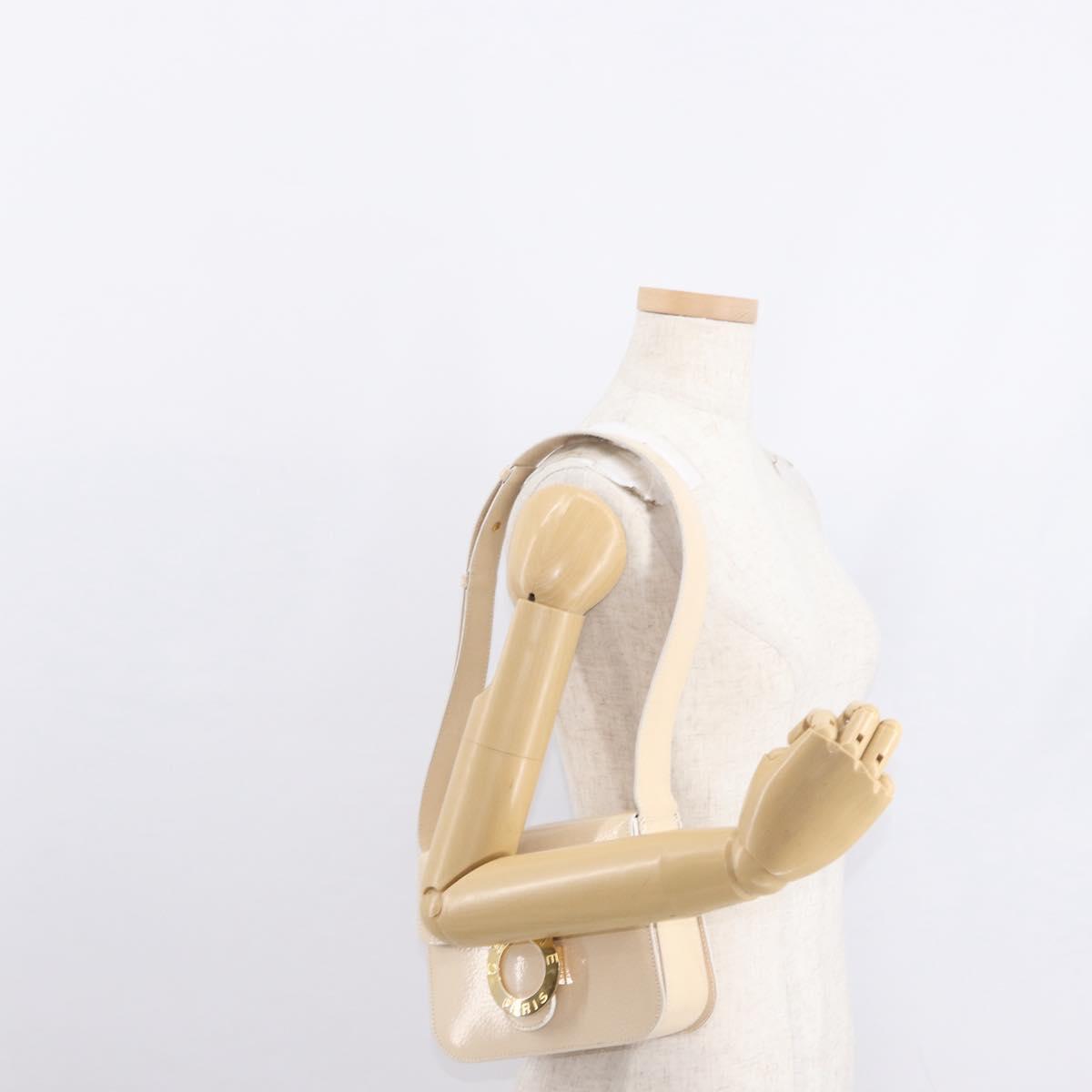 CELINE Circle Shoulder Bag Enamel Ivory Gold Auth 161499