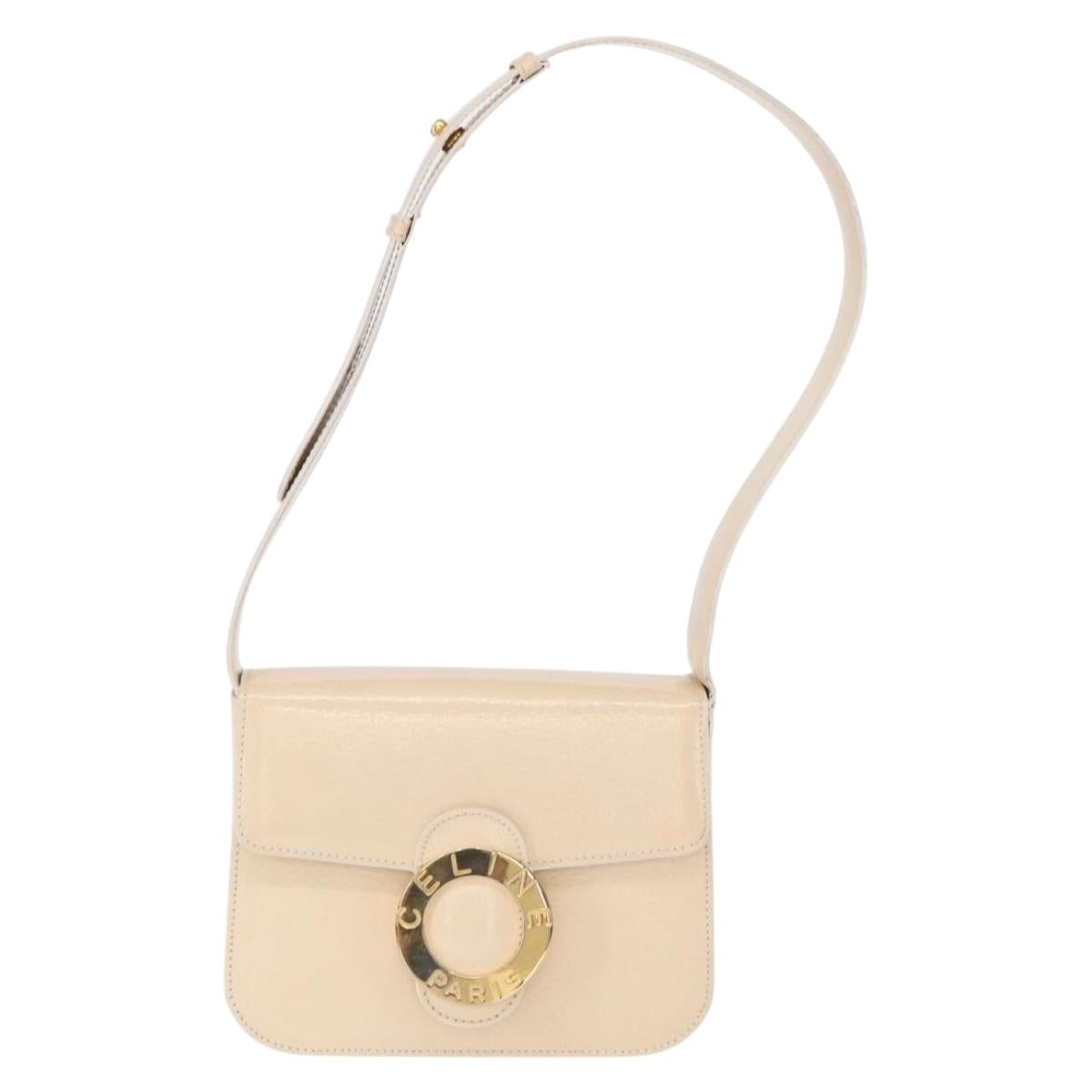 CELINE Circle Shoulder Bag Enamel Ivory Gold Auth 161499