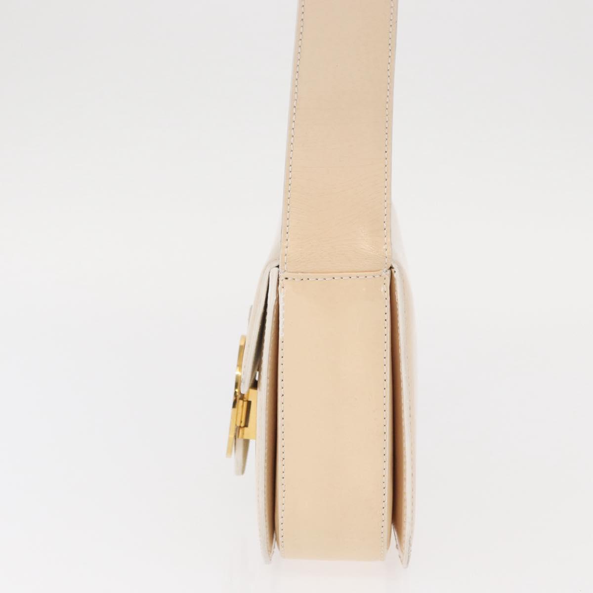 CELINE Circle Shoulder Bag Enamel Ivory Gold Auth 161499
