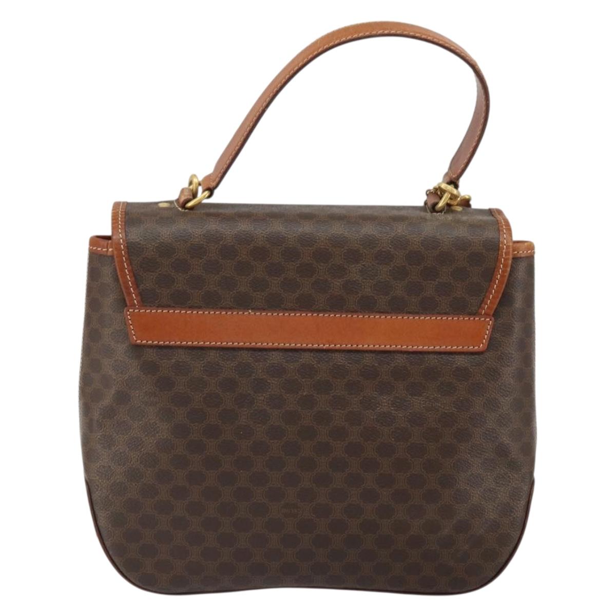 CELINE Macadam Canvas Hand Bag PVC Leather 2way Brown Gold Auth 161500