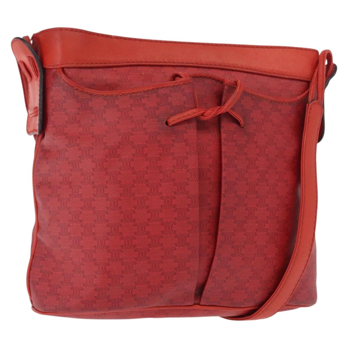 CELINE Macadam Canvas Shoulder Bag Red Gold Auth 161503