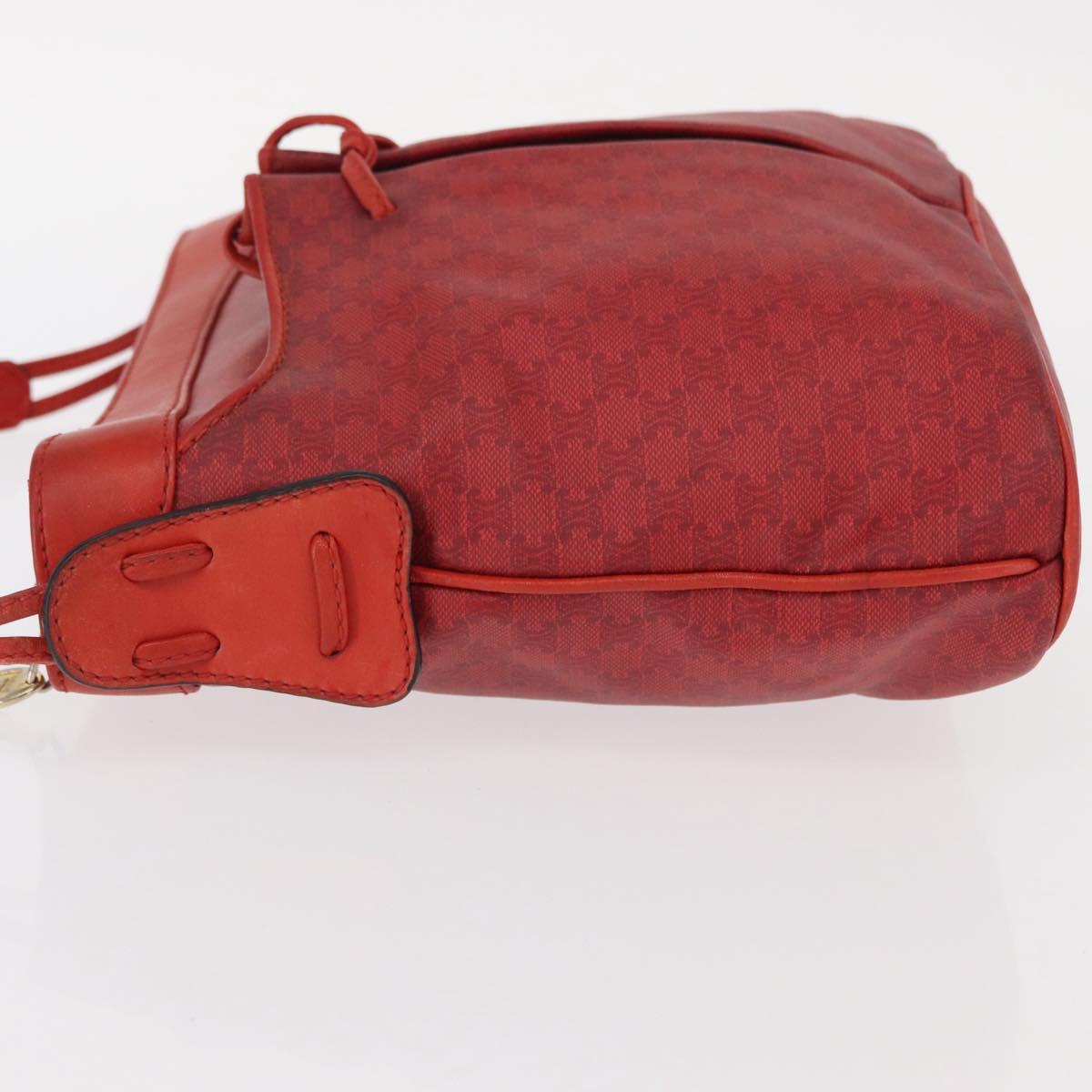 CELINE Macadam Canvas Shoulder Bag Red Gold Auth 161503