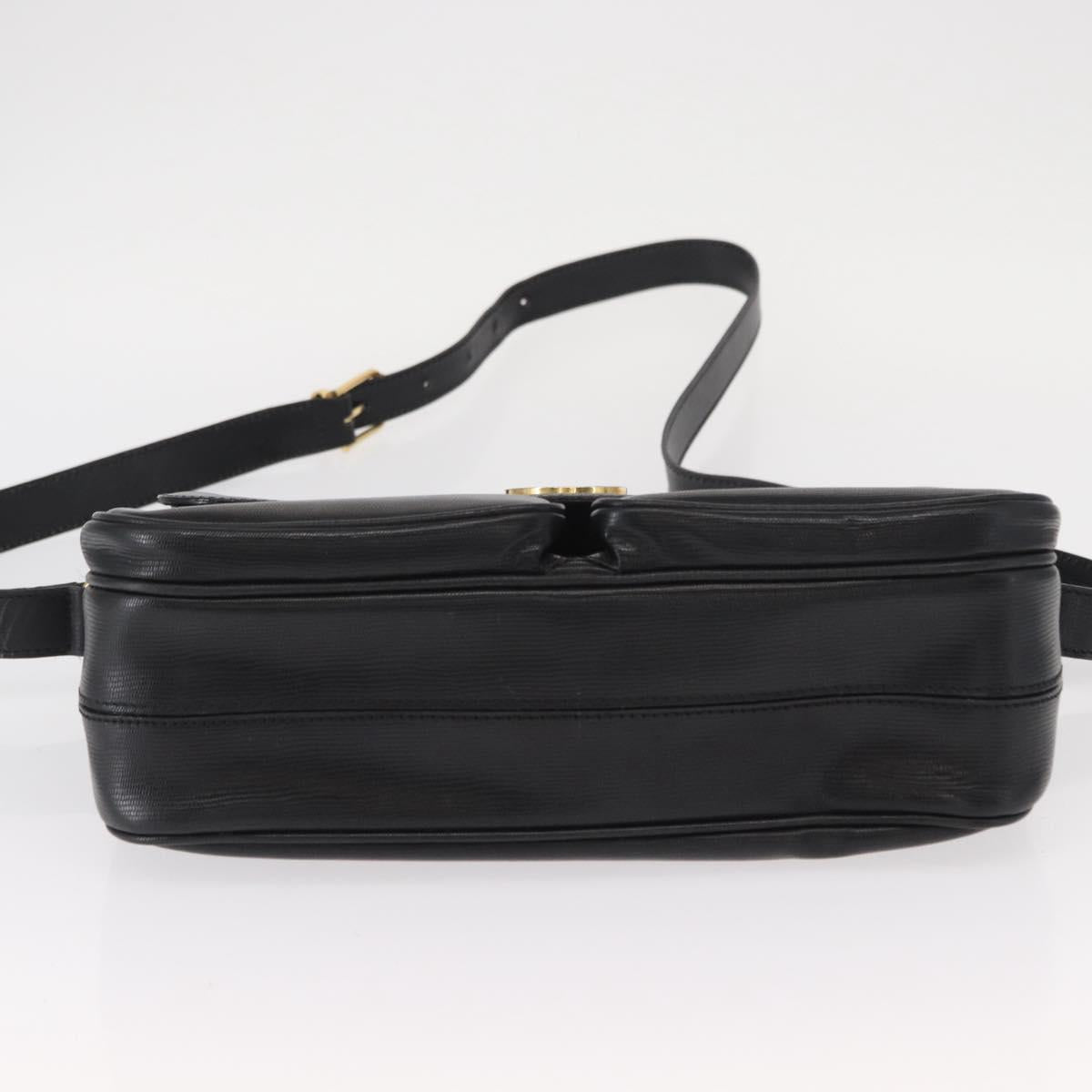 CELINE Circle Shoulder Bag Leather Black Gold Auth 161504