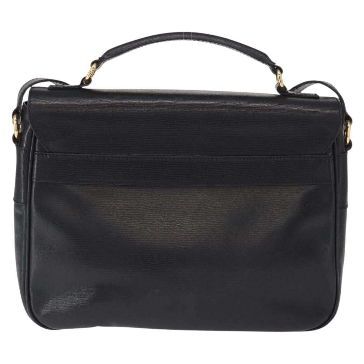 CELINE Circle Shoulder Bag Leather Black Gold Auth 161504