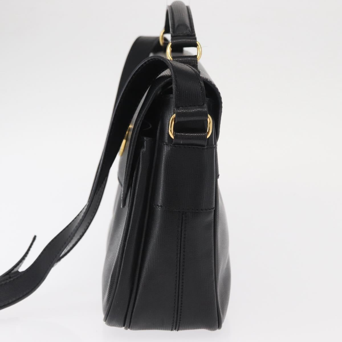 CELINE Circle Shoulder Bag Leather Black Gold Auth 161504
