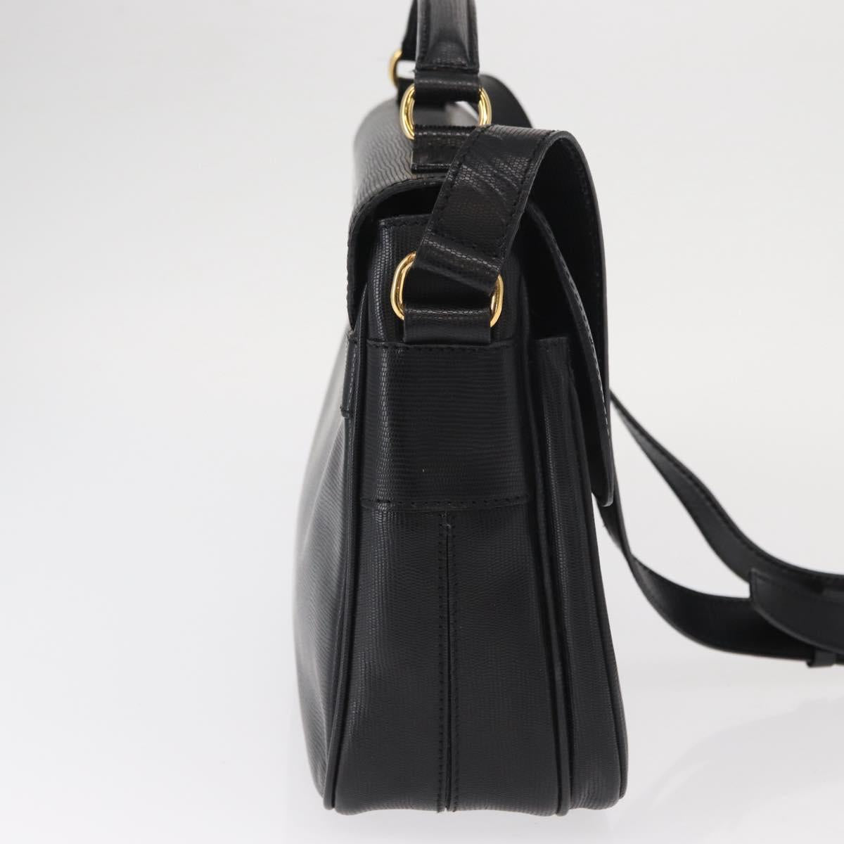 CELINE Circle Shoulder Bag Leather Black Gold Auth 161504