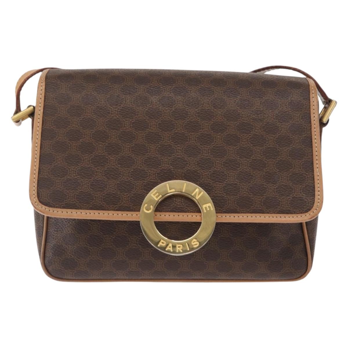 CELINE Macadam Canvas Shoulder Bag PVC Leather Brown Gold Auth 161505