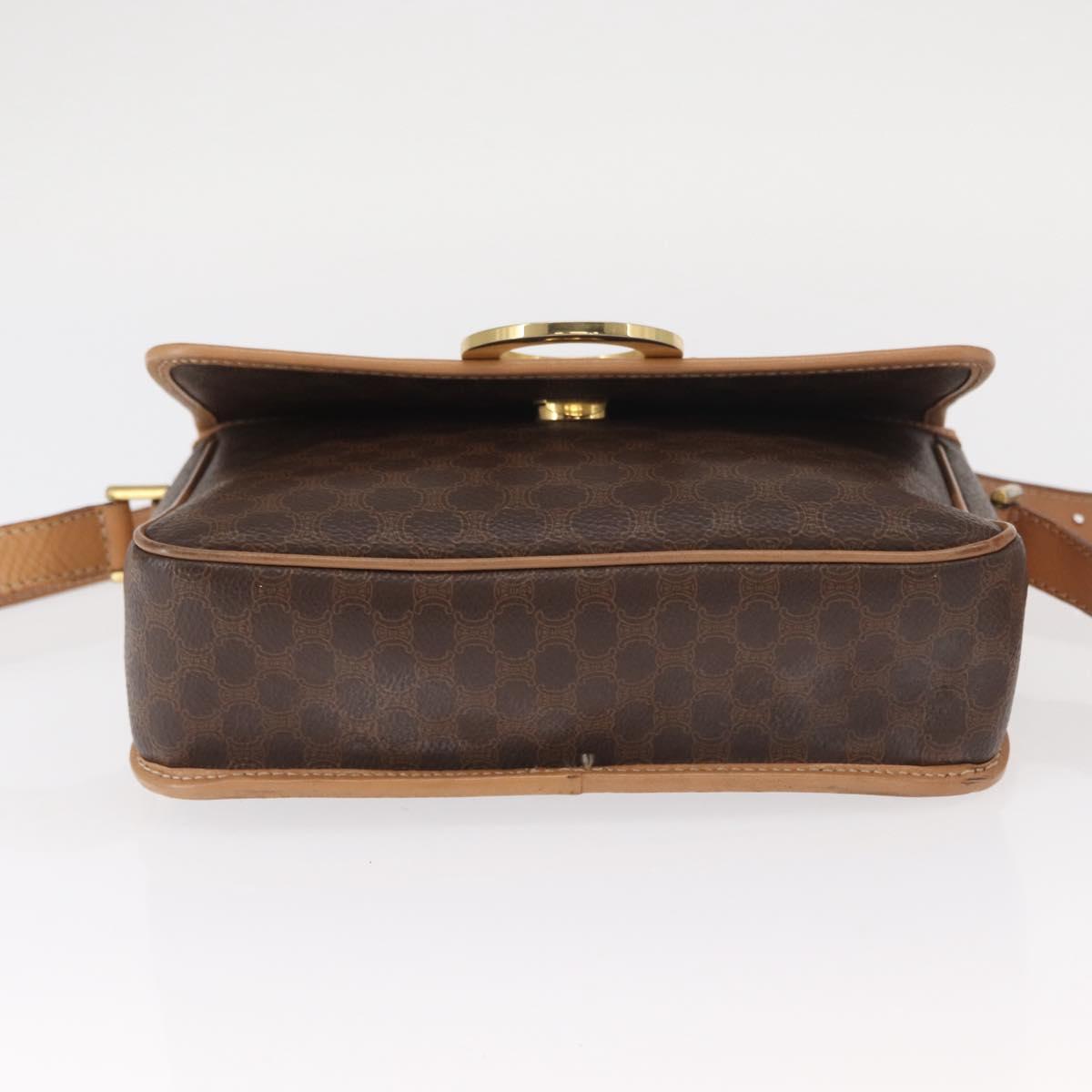 CELINE Macadam Canvas Shoulder Bag PVC Leather Brown Gold Auth 161505