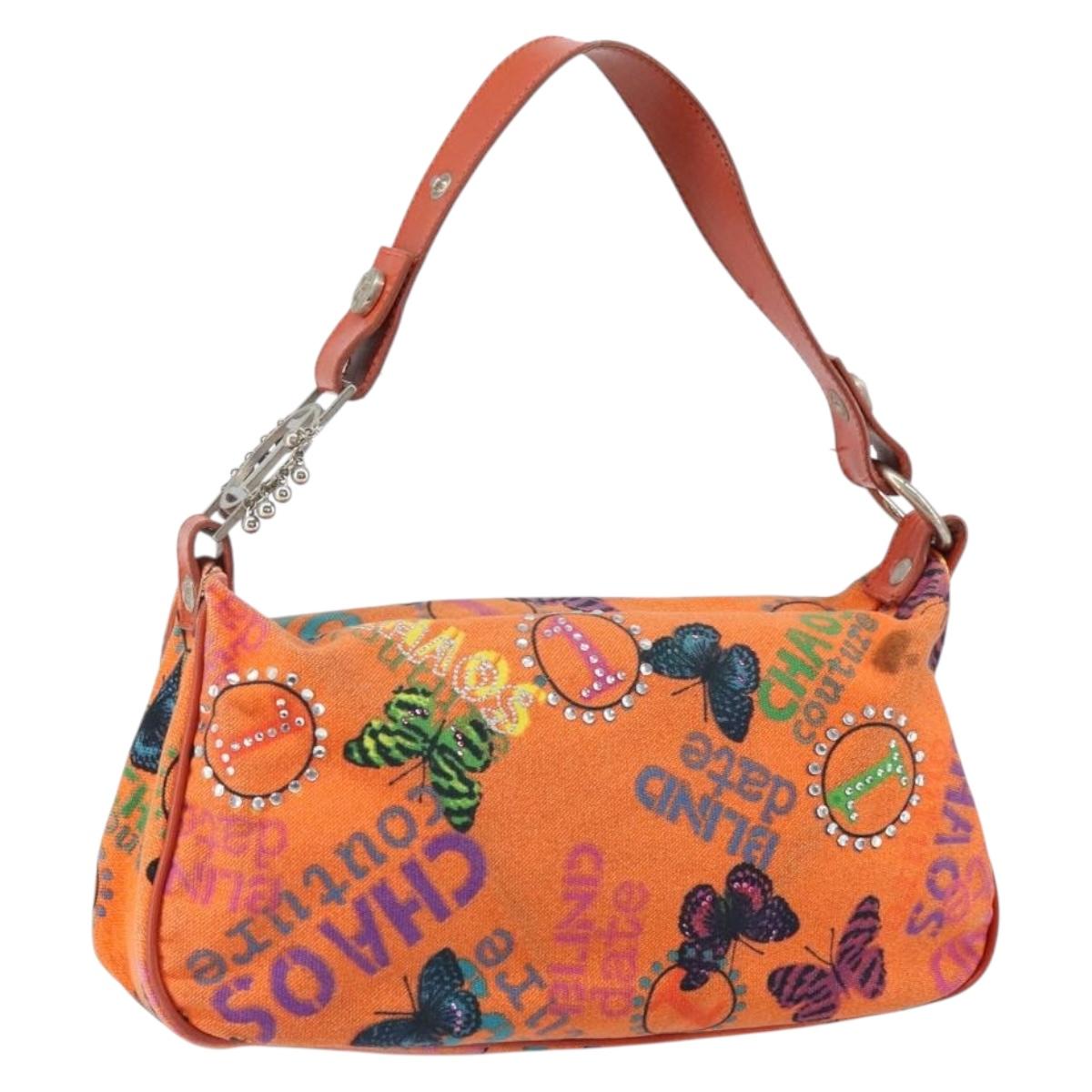 VERSACE Shoulder Bag Canvas Orange Silver Auth 161511V
