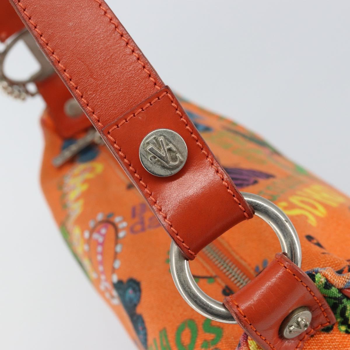 VERSACE Shoulder Bag Canvas Orange Silver Auth 161511V